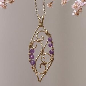 Sterling Wire Wrapped and Amethyst Pendant Necklace 18” long